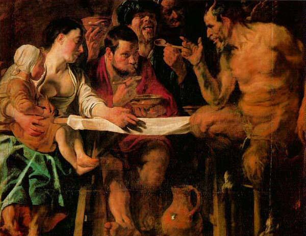 JORDAENS, Jacob : The Satyr and the Peasant Sweden oil painting art